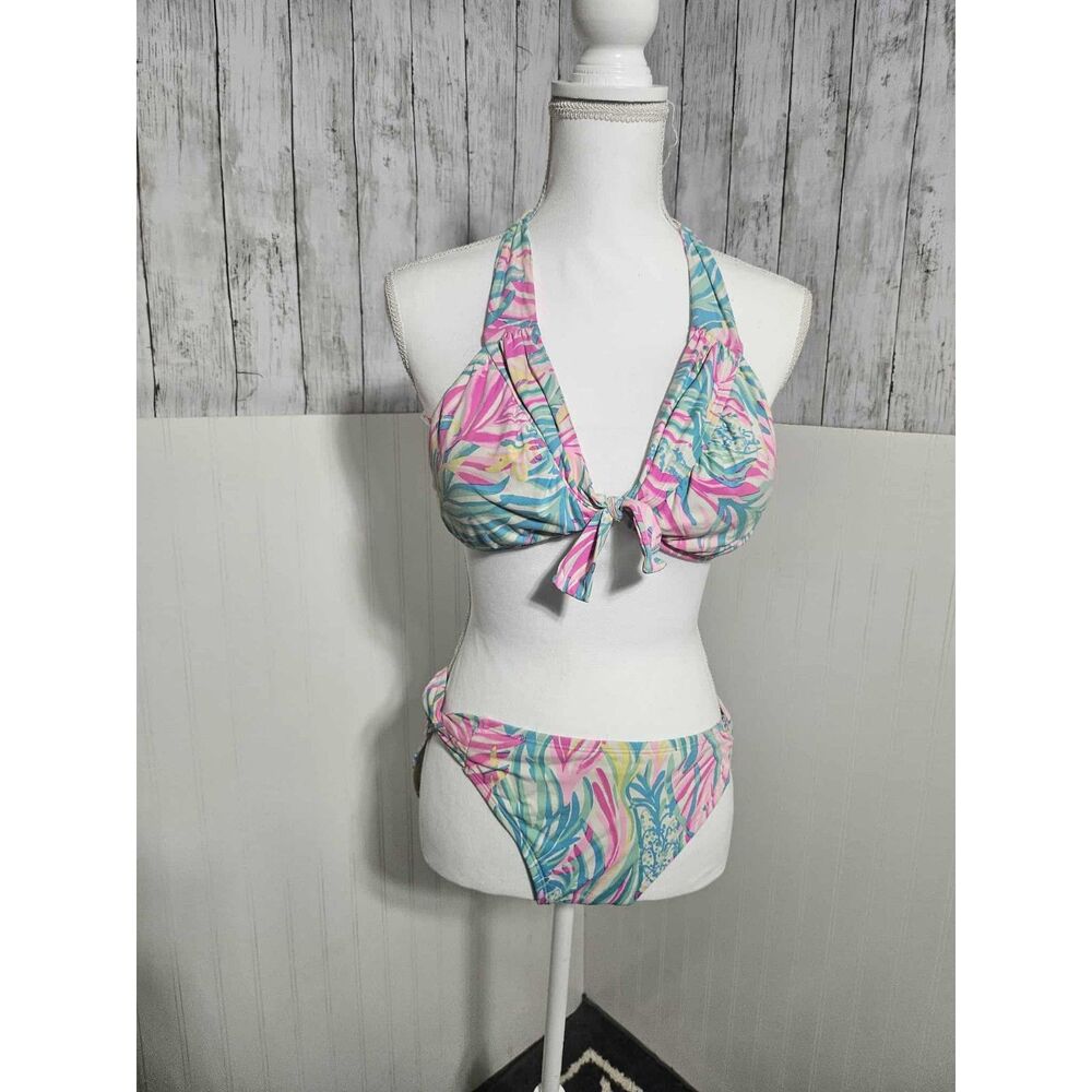 Lilly Pulitzer Bikini Set Zahara Bottom Sea Turtle Soiree Top Size 6 Pink Blue